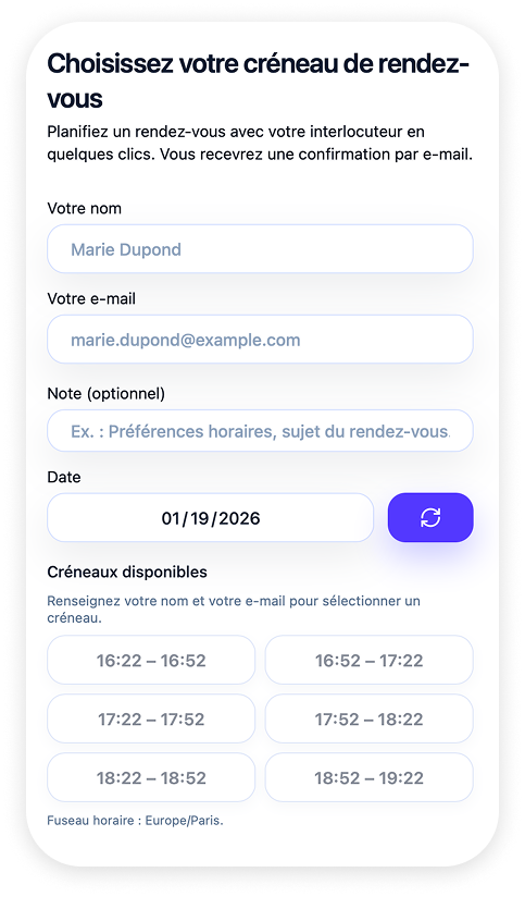 Carte de prise de rendez-vous Qluvo